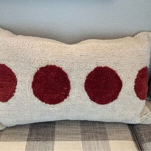 Cozy Cream and Red Dot Chenille Lumbar Accent Pillow 16 x 24